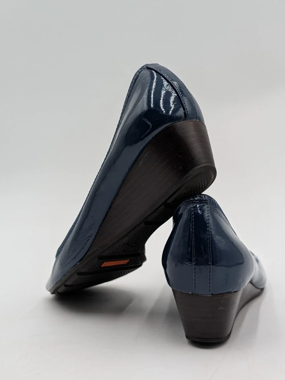 Cole Haan Size 6–6.5 Air Tali Patent Peep Toe Wedge Navy Blue Nike Air Comfort